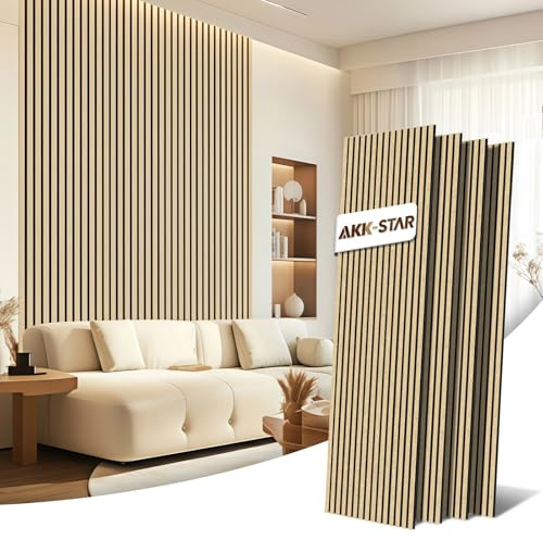 AKK-STAR Akustikpaneele Holz - 5,76 m² (4 Stück 240x60cm) | Schalldämmung, Akustikverbesserung für Studios, Büros, Heimkinos | Holz Wandpaneele & Wanddekoration (Klassik Eiche 13#)