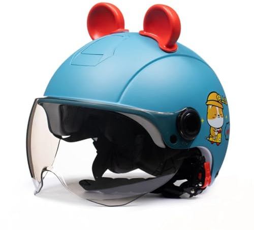 Casque De Moto Demi-Casque pour Enfant, Casque De Scooter pour Enfants avec Visière Solaire pour Garçons Et Filles De 3 À 10 Ans, Casque Jet 3/4 pour Enfants Homologué ECE 22.06 C,50-54cm
