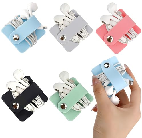 OT-NVWOZR 5 PCS Headphones Cord Organiser Holder, Silicone Cable Organisers Earphone Winder Keeper, Reusable Cord Manager Multipurpose Cable Straps for Electronics Earbuds USB Charging