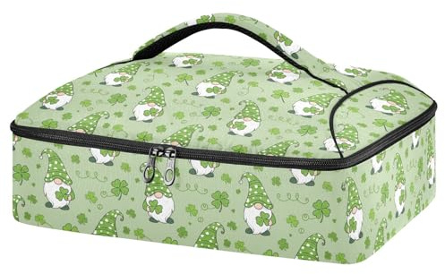 JUMBEAR St. Patrick's Day Cute Gnomes Insulated Casserole Carrier for Hot or Cold Food, Lasagna Holder Tote for Potluck Parties, Picnic, Beach, Fits 9x13 Baking Dish