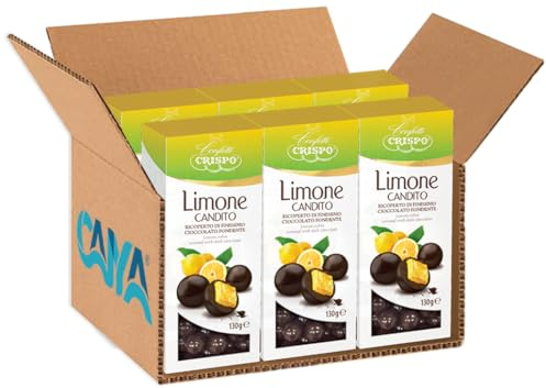 Confetti Crispo Limone Candito Ricoperto di Cioccolato Fondente 130g [BOX con 6 Confezioni]