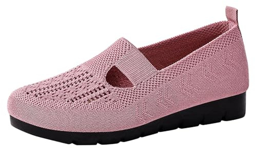 Ballerinas Women's Sporty Casual Shoes Women's Flat Walking Shoes Slip On Knit Health Shoes Mesh Single Shoes Soft Sole Outdoor Shoes Comfortable Fabric Shoes Summer Slip-On Shoes, pink, 9 UK