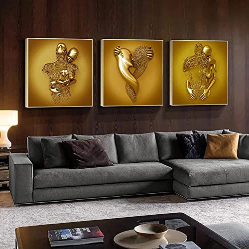 DJBCNQCD 3PCS 3D The Love Heart Art Wall, Room Home Office Decor, Anniversary Regalo Astratto Metallo Figura Figura Scultura Tela appesa Pittura(No frame,30 * 30cm)