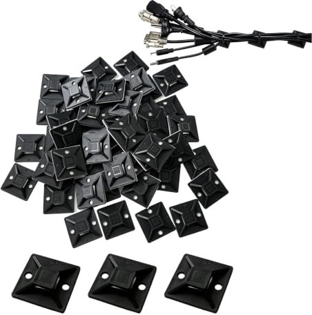 100 Bases Adhesivas para Bridas de Cable 28,5x28,5 mm Negro – Soporte Resistente con Orificio para Tornillo – Ideal para la Organización de Cables en Hogar, Oficina, Garaje e Instalación Eléctrica