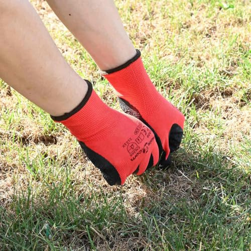 Molumvel 24 Paar Arbeitshandschuhe Größe 10 XL, rutschfeste Gartenhandschuhe mit Latexbeschichtung, Montagehandschuhe für Bau, Werkstatt und Haushalt, Rot Schwarz