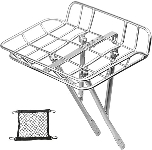Fahrradgepäckträger für vorne Aluminium-Gepäckträger mit Netzseil für Kinderfahrräder bis 20 Zoll (faltbar) Silber