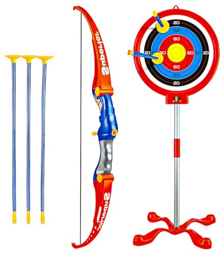 Kids Archery Set with Adjustable Height Stand Targeting Board and Suction Arrows for Perfect Indoor and Outdoor Games Bow and Arrow Archery Shooting Set for Kids 3+ Years and Above