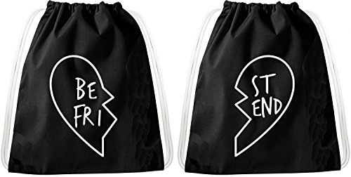 Turnbeutel Set für Paare & Freunde / 20 Designs/TeeKiki Turnbeutel mit Spruch/Beutel: Schwarz/Rucksack/Jutebeutel/Sportbeutel/Hipster/Collegebag/Sportbeutel, Bag:Best Friend