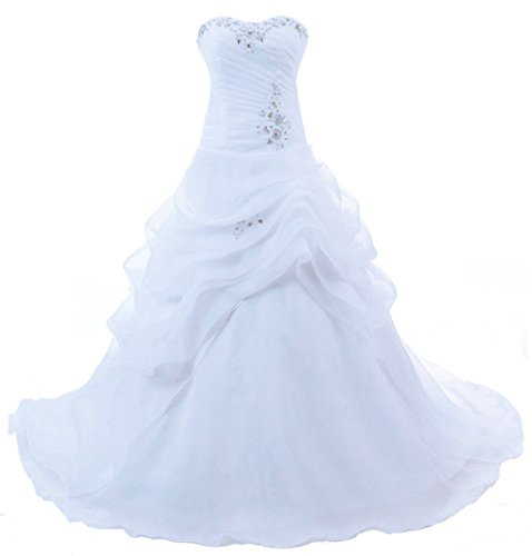 Vantexi Élégant Chérie Organza Robes de mariée Robe de Mariage Perlage Robe de Nuptiale Femmes Longue Blanc Taille 40