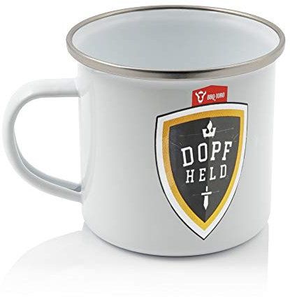 BBQ-TORO Taza Esmaltada con Borde para Beber de Acero Inoxidable DOPFHELD | 350 ml | Color Blanco | Barbacoa | Senderismo | Accesorios de Camping