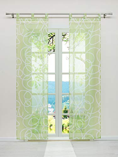 ESLIR Schiebegardinen Voile Flächenvorhänge Transparente Schiebevorhang Set 2er Gardinen mit Schlaufen Vorhang mit unregelmäßigen Kreis-Design Grün BxH 57x225cm 2 Stück