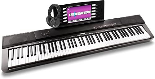 MAX KB6 E Piano 88 Tasten, Set, Stage Piano Keyboard mit Kopfhörer Anschlagdynamik, USB Midi Anschluss, Sustain Pedal, Digital Piano, E Klavier, Studio Midi Keyboard - Schwarz