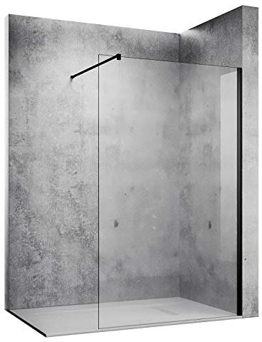 SONNI - Parete doccia stile walk-in con inserto nero, in vetro da 10 mm con nano-rivestimento, dotata di stabilizzatore regolabile, montabile su piatti doccia o pavimenti, 120 x 200 cm