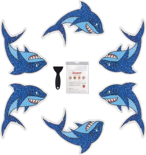 Secopad Non Slip Shark Bathtub Stickers, 20 PCS Adhesive Kids Anti Slip Decal Treads for Shower and Bath Tub with Premium Scraper, Each About 4.7 x 3.2
