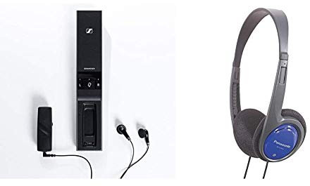 Sennheiser Flex 5000 TV Hörverstärker - auch für die eigenen Kopfhörer & Panasonic RP-HT010E-A Bügelkopfhörer (1,2m Kabellänge; Kopfhörer Klinkenstecker; geringes Gewicht) blau