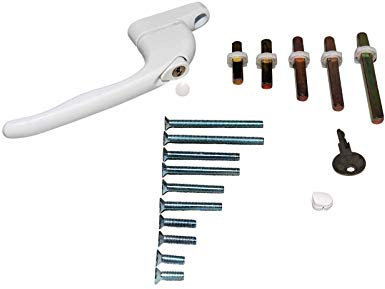 1st Time Fix White UPVC Double Glazing Universal Inline Espag Lockable Window Handle Multi Spindles & Screws (White)