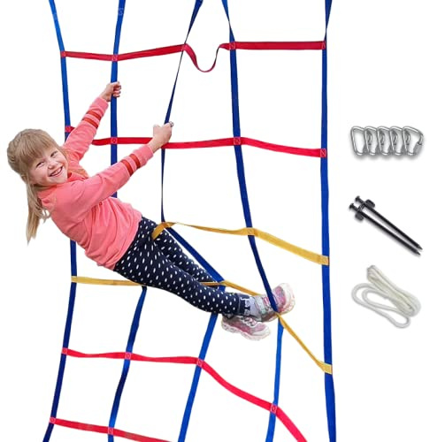 Kletternetz für Kinder - Ninja Slackline-Zubehör - 2m. Slackline Kletternetz für Hinterhof Hindernisparcours mit Bodenverankerung - Zubehör für Slacklines, Hinterhof Spielplatz