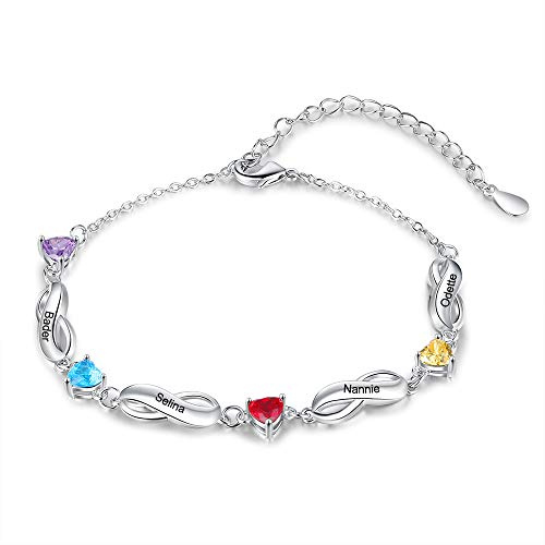 ALBERTBAND Armbänder Personalisiertes Silber Infinity Armband mit 1-7 Namen und Charms Simulierte Geburtssteine Verstellbare Armbänder für Frauen Mädchen