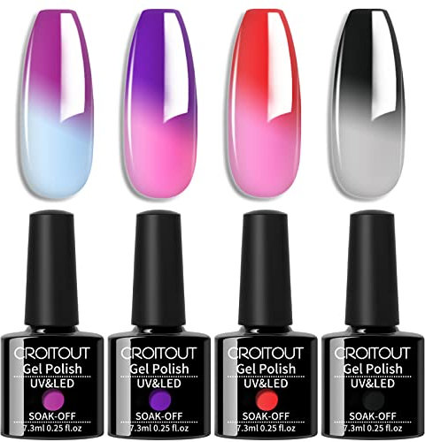 Croitout UV Farbwechsel Gel Nagellack Set, Thermo Shellac Gellack Kit, Mehrfarbig Ablösbarer Nagelgel Farbgel Nagel, Chameleon Polish Set 4 x 7.3ml (4WB-015, 4WB-015)
