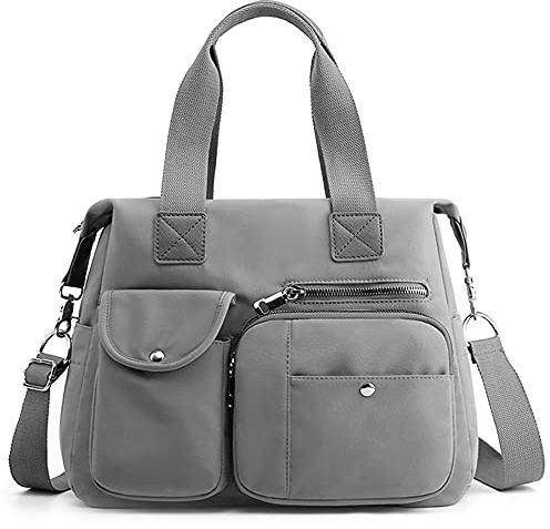 DORRISO Bolso Mujer Grande, Bolso de Hombro y Bandolera Impermeable con Múltiples Bolsillos, Shopper Ligero y de Gran Capacidad para Trabajo, Viaje, Ciudad y Uso Diario Gris