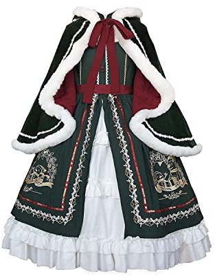 TSUSF Sweet Design Kawaii Princess Cloak And Dress Fake Two Winter Christmas Embroidery Lolita Dress Luxury (Color : Coat and Dress, Size : L)