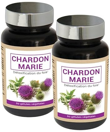 NUTRI EXPERT - Chardon Marie - Detox du Foie- Soutient le bon fonctionnement hépatique et du foie - Favorise le drainage - 100% extraits Chardon Marie naturel - Convient aux végans - Lot de 2 produits