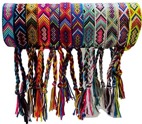 Tangser Lot de 12 bracelets d'amitié tissés - Bracelet tressé réglable du Népal - Pour meilleurs amis, enfants, femmes, filles, hommes, couleurs assorties, Sans pierre précieuse