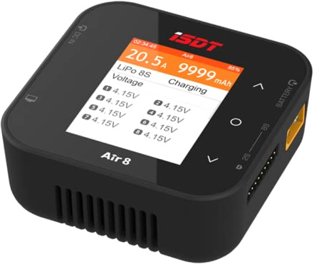ISDT Air8 Lipo Ladegerät,500W 20A Bluetooth-Fernbedienung Balance Ladegerät Entlader,LCD Display Digital Smart Ladegerät für Life/Lilon/LiPo/LiHv1~8S/ULiHv 1-7S/Pb 1-12S/NiMH/Cd 1-16S Akkus(Air 8)