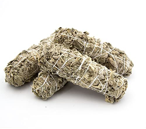 Luxflair Weißer Salbei 4 STK. zum Räuchern, Räucherbündel 12-14cm lang, ⌀ ca. 4cm, Smudge Sticks, Räuchersalbei, White Sage, Räucherset, Salbeibündel