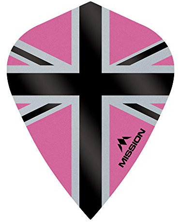 Mission Darts Flights | Alliance-X Union Jack | Kite Extra Stark 100 Mikron Spot UV Pink, 1 Set mit 3 Flights (F3117)