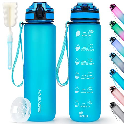 HASAGEI Borraccia sportiva in Tritan da 1 l, senza BPA, con coperchio di chiusura e a prova di perdite, per palestra, scuola, ciclismo, attività all'aperto, sport, fitness e ufficio, blu