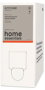 ATTITUDE Washing Up Soap with Essential Oils, EWG Verified, Plant and Mineral-Based Ingredients, Vegan, Orange and Sage, Bulk Refill, 2 Liters