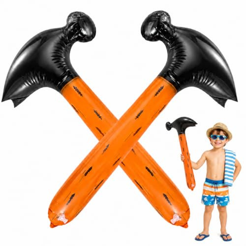 jojofuny Aufblasbarer Hammer Kinder, 2 Stück Holzoptik 53x27cm | Weiches Luftspielzeug für Partyspiele, Pool, Strand, Kostüm und Outdoor Spaß mit leichtem Griff für Kinder