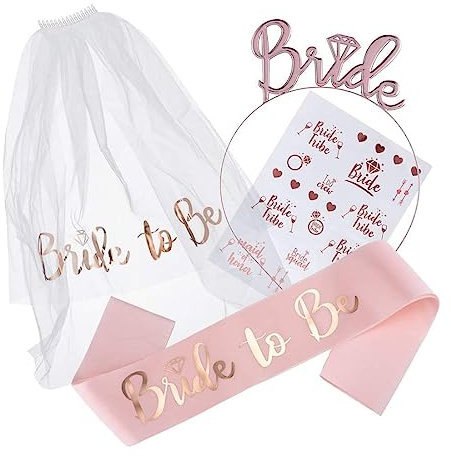 Rmeet Velo da Sposa Bride to be Fascia,Velo da Sposa Bianco con Pettine + Sposa d'oro per Essere Banner Addio al Nubilato Accessorio per Addio al Nubilato Decorazione Addio al Nubilato