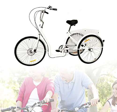 EurHomePlus Erwachsene 26-Zoll Rad-Dreirad Kreuzfahrt mit 6-Gang Schaltung Tricycle mit Korb schwarz/Weiß für Erwachsene Frau Senioren Einkaufen Trike (weiß)