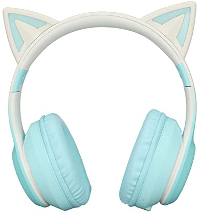 Casque de Jeu Bluetooth Cat Ear Casque Pliable sans Fil avec Lumière LED (Vert)