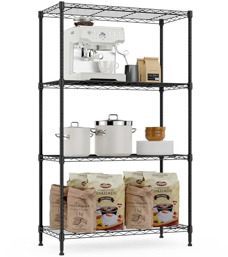 M MZG Height Adjustable Shelves,Heavy Duty Wire Pantry Shelving for Tool Sheds, Garage, and Storehouse,Metal,Black,4 tier 35 x 75 x 120.7 cm