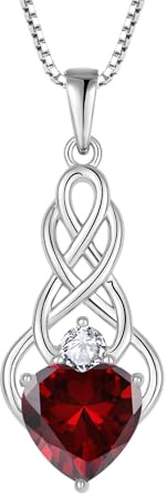 FJ Collier Noeud Celtique Irlandais Argent Sterling 925 Pendentif Infini Pierre de Naissance Janvier Grenat Collier pour Femme Fille