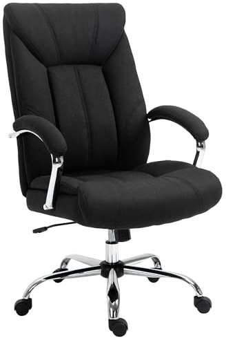 Vinsetto Bürostuhl mit Wippfunktion ergonomischer Stuhl mit gepolsterte Armlehne Kopfstütze höhenverstellbarer Schreibtischstuhl Drehstuhl mit Rückenlehne Nylon Schwarz 65 x 78 x 110-118 cm