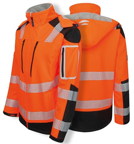 PRO FIT Warnschutz Arbeitsjacke aus Softshell – Größe M – Atmungsaktive Softshelljacke, Wind- & Wasserabweisend, Thermofixiert, Unisex - 1 Stk., Neonorange/Schwarz