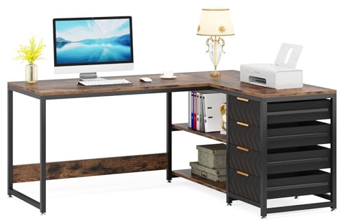 LITTLE TREE 59-Zoll-L-förmiger Schreibtisch mit Schubladen, großer Computertisch mit Ablagefächern, umkehrbarer L-förmiger Eckschreibtisch für das Homeoffice