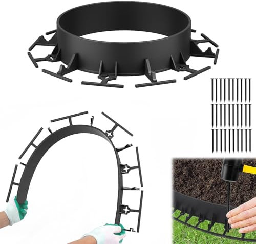 FIVMEN Rasenkante Kunststoff 12m x 7,8cm Beeteinfassung Streifen Design Beetumrandung mit Befestigungsnägel Rasenkantenrollen, Flexible Schneidebar Gartenpalisade