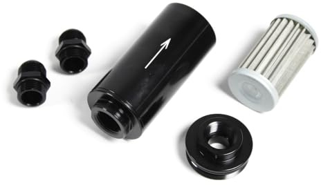 Universal Kraftstofffilter Benzinfilter Schwarz Motorsport AUSWASCHBAR Länge: 18cm Durchmesser: 5cm AN6 - DASH6 oder AN10 - DASH 10 1012020 1012010 (Anschlussnippel AN10)