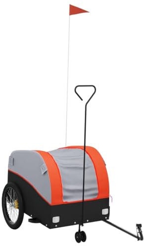 vidaXL Fahrradanhänger, Lastenanhänger mit Reflektoren Flagge, Transportanhänger Maximale Belastbarkeit 45kg, Anhänger Transportwagen, Schwarz Orange 45kg Eisen