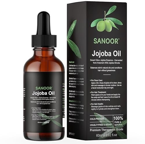 SANOOR® Desert Organic Jojoba Oil – 100% Pure Cold‑Pressed Golden Jojoba Oil for Hair, Skin & Face – Lightweight Moisturizer, Carrier Oil for Scalp Treatment & Anti‑Aging – 60 ml