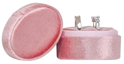 U·helper Ovale Samt-Ringbox mit 2 Fächern, Premium-Geschenkbox, wunderschöner Ringhalter, Vintage-Doppelring-Etui mit abnehmbarem Deckel für Antrag, Verlobung, Hochzeit, Zeremonie (Rosa)