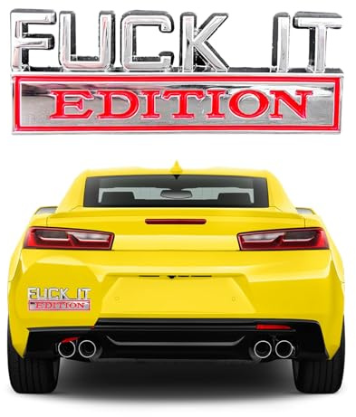 Car Fuck IT Edition Emblem, 3D Cool Badge Auto Fender Bumper Stickers, 3D Zinc Alloy Decor Decal Replacement, Universal Vehicle Exterior Accessories for Men & Women (Silver & Red)