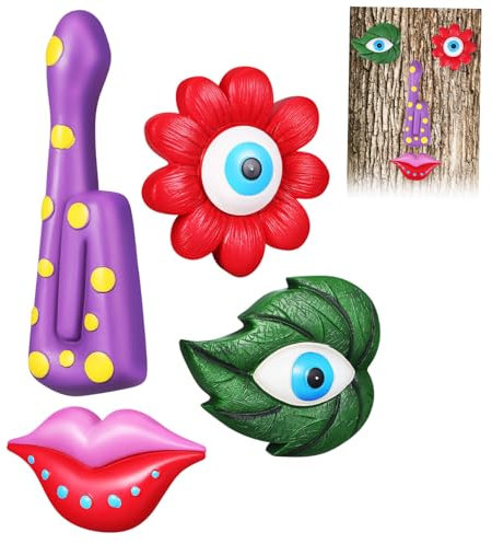 INOOMP Décoration Arbre Extérieure Visage Drôle Ornement Visage Arbre Sculpture Murale Jardin Polyvalente