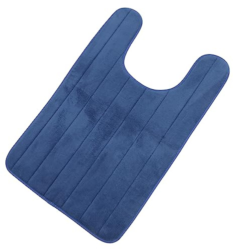 BUGUUYO Alfombrilla Antideslizante para Inodoro Forma De U, Tamaño 50x80 Cm, Coral De Felpa Elástica De Memoria, Color Azul Marino, Cojín Absorbente para Suelo De Baño Doméstico