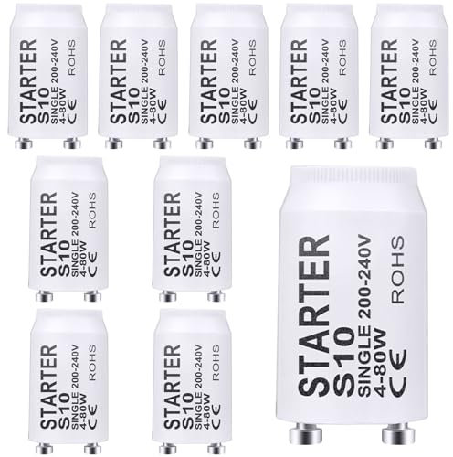 LbsAMP 10 Pezzi Starter S10 4-80W 200-240V Starter per Lampade Neon Longlife Starter Tubo Fluorescente Avviamento per Lampade Luce Fluorescente, Accensione Individuale dei Tubi Fluorescenti